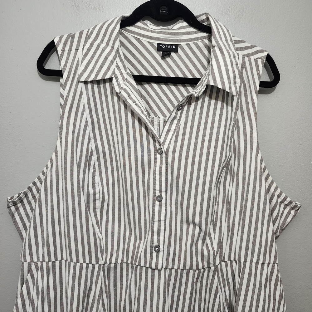 torrid Cotton Tan And Cream Striped Sleeveless Dress Size 3X With Pockets - Picture 2 of 9